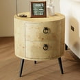thumbnail image 1 of Round Side Table with Drawers Modern Night Stand with Storage Wooden Accent End Table Circle Bedside Table with Metal Legs for Living Room, Bedroom (Natural), 1 of 8