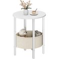 thumbnail image 1 of Round Side Table End Table with Storage Basket, Small Side Table Round Nightstand for Small Spaces, Tall Oval End Table with Steel Frame, Coffee Bedside Table for Living Room Bedroom, White, 1 of 16
