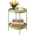thumbnail image 1 of Round Side Table Green Metal Side Table with Imitation Rattan Pattern on Removable Trays for Living Room, 20.47 Inch x 16.54 Inch 2 Tier Small Side Table for Bedroom, Living Room, 1 of 9