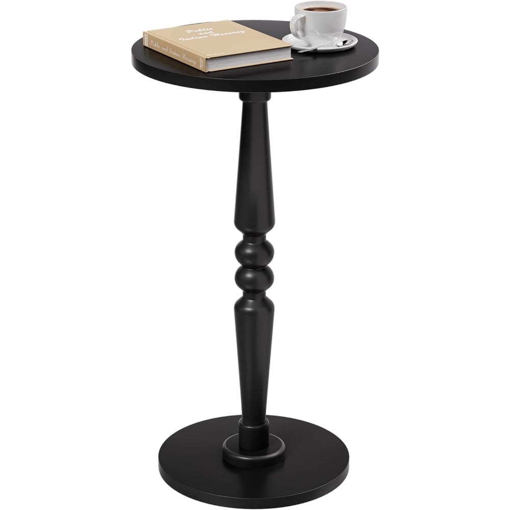Round Side Table for Livingroom, Bedroom - Small Accent End Table Nightstand with Solid Wood Top and Pedestal Leg - Modern Drink Table for Small Spaces, Corners, Office