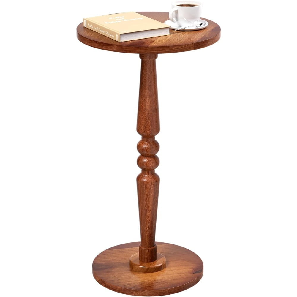 Round Side Table for Livingroom, Bedroom - Small Accent End Table Nightstand with Solid Wood Top and Pedestal Leg - Modern Drink Table for Small Spaces, Corners, Office