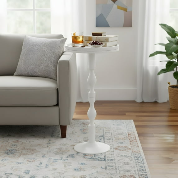 Round Side Table - Modern Accent Table for Small Spaces - White & Gold