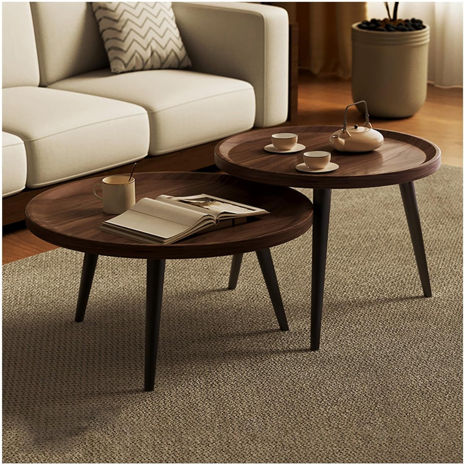 Round Side Table, Modern Round Coffee Tables Set of 2 for Living Room ...