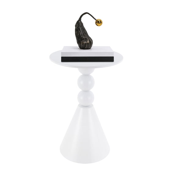 Round Side Table Modern Small End Table Freestanding Metal Coffee Drink Pedestal Side Table for Living Room Office Bedroom Small Spaces, White