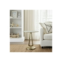 Round Side Table with Patterned Metal Top - Narrow End Table for Living Room or Bedroom - Modern Accent Furniture with Sleek Pedestal Base - 20", Gold