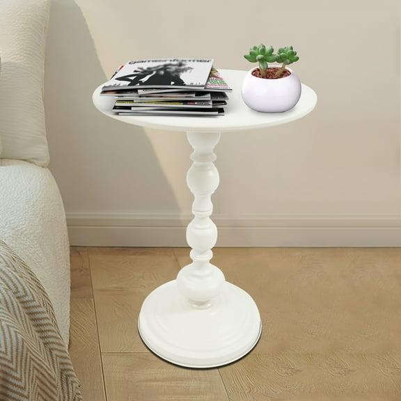 Round Side Table Retro Coffee End Table Small Accent Pedestal Table White Home