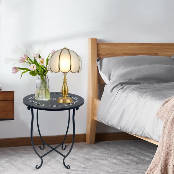 Round Side Table Set of 2, Metal Side Tables Weather Resistant Outdoor Coffee Table for Home Garden Office