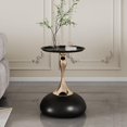 thumbnail image 1 of Round Side Table, Small Black End Table with Metal Pedestal, Modern Martini Table for Small Space Living Room, Bedroom, Easy Assembly 15" x 21.6" Drink Table, 1 of 14