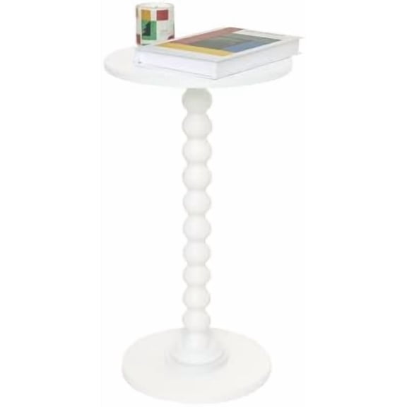 Round Side Table, Small Drink Table for Small Spaces, Modern Accent End Table Nightstand with Solid Wood Leg for Living Room, Bedroom, Corners, and Office (White)