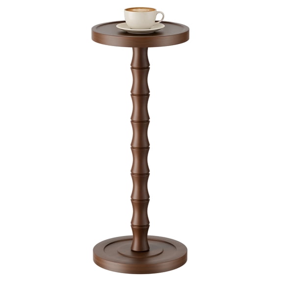 Small Round Side Table, Rubber Wood End Table for Small Spaces, Modern Accent Tables, Solid Wood Drink Tables for Living Room, Bathroom, Bedroom, Couch (Dark Walnut, 9.4 inch)