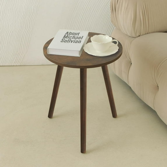 Round Side Table, Small End Table for Living Room, Modern Wood Accent Coffee Side Table with Wood Legs for Small Space, Easy Assembly, Rustic Brown
