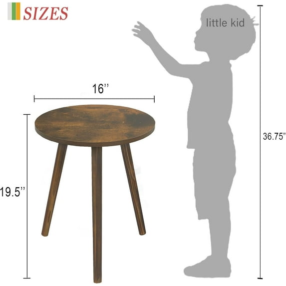 Round Side Table, Small End Table for Living Room, Modern Wood Accent Coffee Table with Wood , Rustic Brown