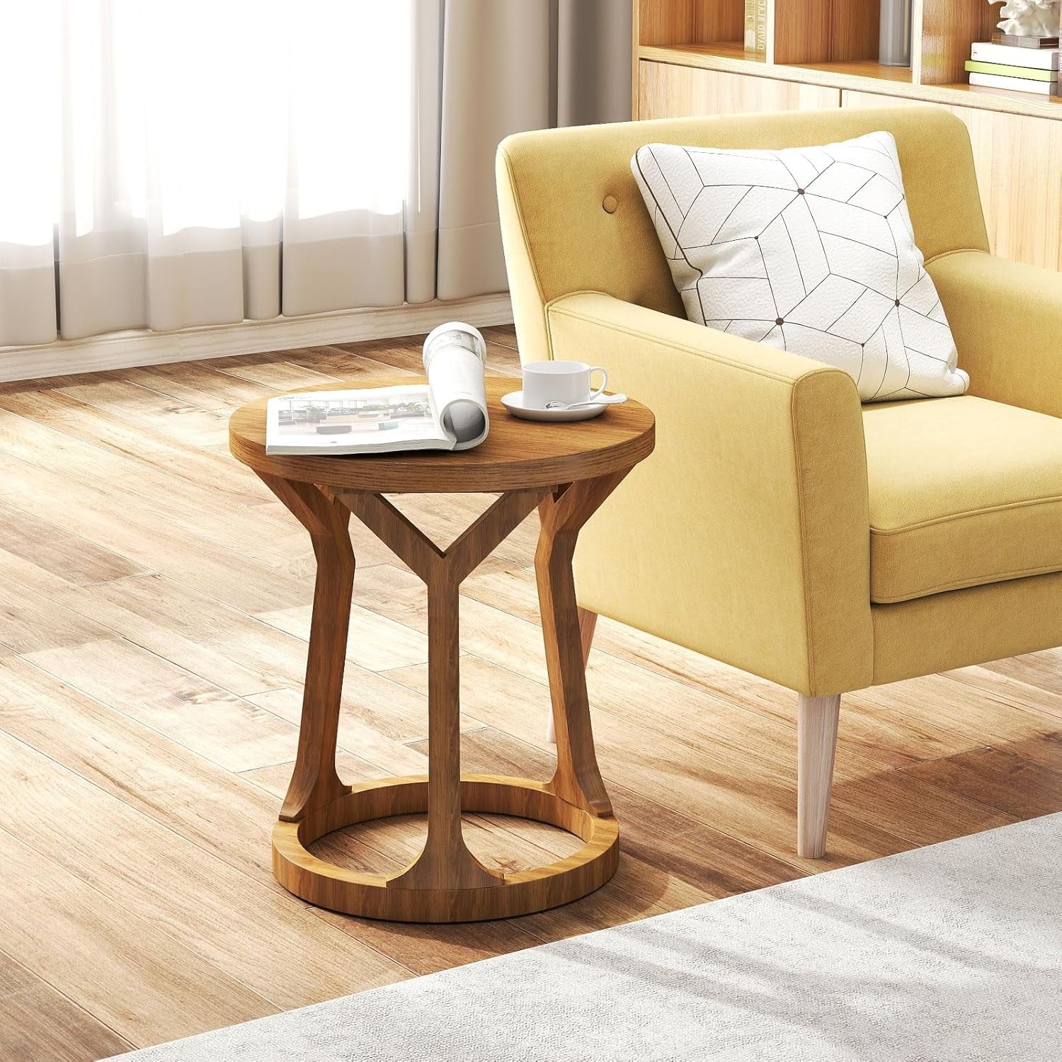 Round Side Table - Small Farmhouse End Table with Sturdy Legs ...
