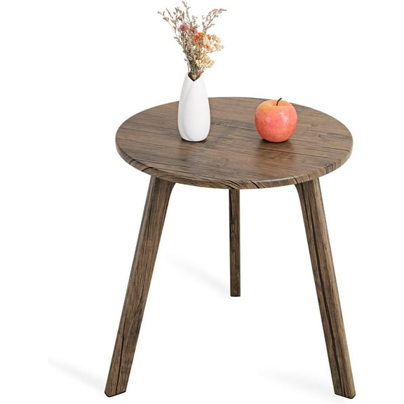 Round Side Table Solid Wood 3 Legged End Table Sturdy Accent Table Nightstand for Small Spaces Living Room, Bedroom,Brown