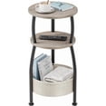 thumbnail image 1 of Round Side Table with Storage Basket –Small Space Saving End Table 3-Tier Coffee Table Bedside Corner Stand for Living Room, Bedroom, Garden and More 24in Tall Greige, 1 of 18