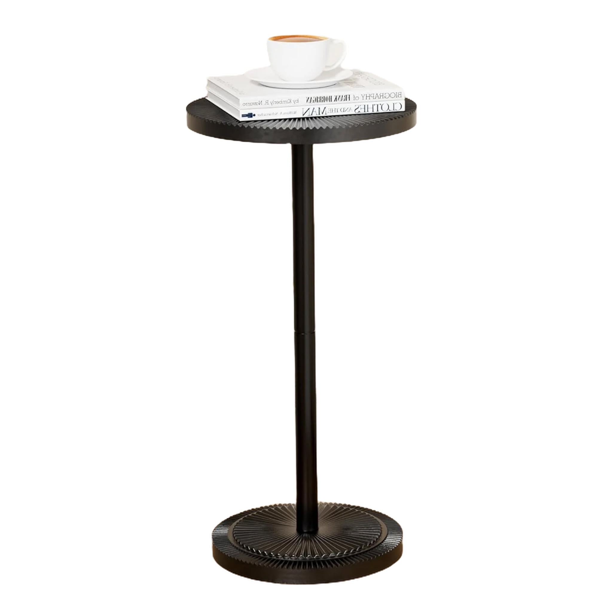 Carved Drink Table, Round Small Side Table for Small Spaces, Modern Accent Tables, End Tables with Carved Top & Base for Living Room, Bedroom, Corners, and Office (Black, 11.81 inch)