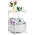 thumbnail image 1 of Round Side Table, White End Table with Storage Basket, Metal Night Stand with Removable Tray, Small Bedside Table for Living Room, Bedroom, Nursery (White), 1 of 13
