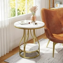Round Side Table White Gold End Table 2-Tier End Table Modern Bedside Table