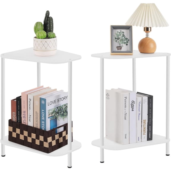 Round Side Table for Living Room, White End Tables Living Room Set of 2, Accent Table for Small Spaces, Round Nightstand for Bedrooms