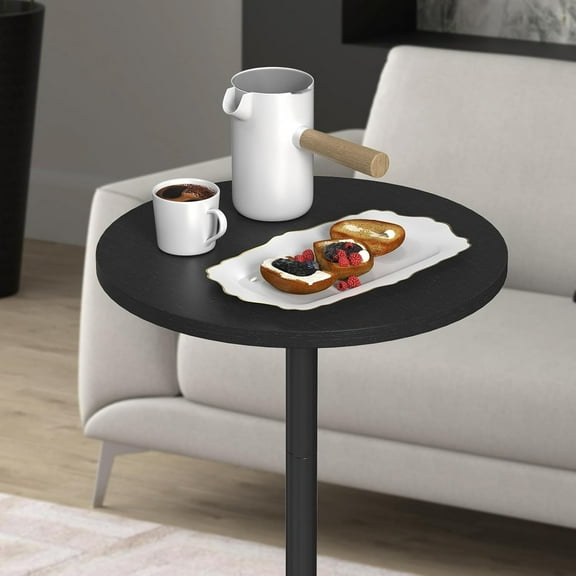Round Side Table for Narrow Spaces - 24.4in Black Hardwood Nightstand with Non-Slip Base - Compact for Bedroom, Living Room & Sofa