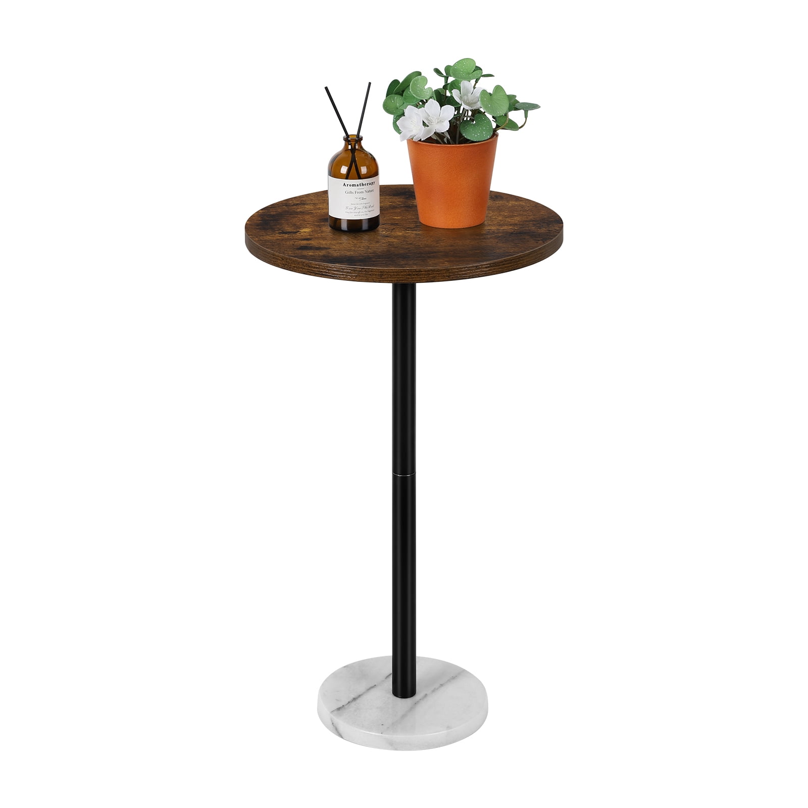 Small Round Drink Table For Tight Spaces - 24" High Pedestal Side Table With Wooden Top For Living Room, Bedroom, Bar