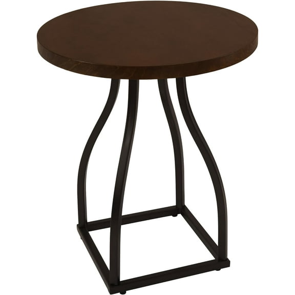 Round Side Table with Metal Pedestal Base (Brown)