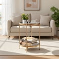 thumbnail image 1 of Round Side Table with Removable Tray - Modern Gold Accent Table, 1 of 9