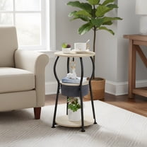 Round Side Table with Storage - 3-Tier End Table for Small Spaces