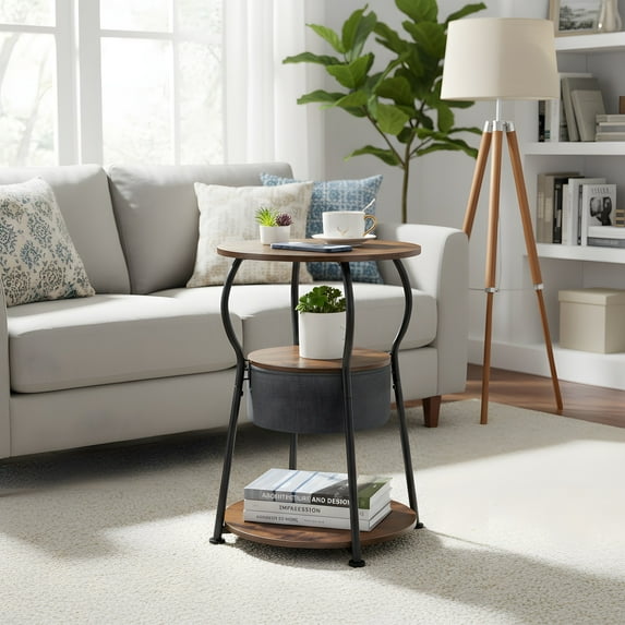 Round Side Table with Storage - Art Deco Design - Small Space Solution