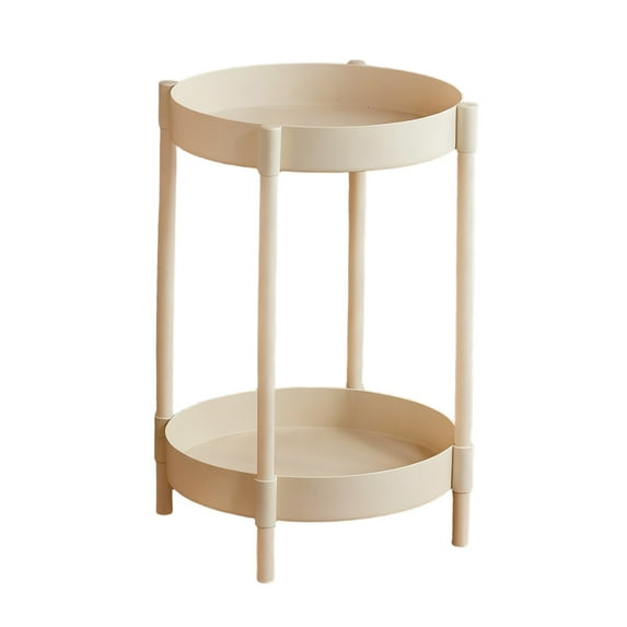 Round Side Table with Storage, Small End Table with Metal Frame and Wood Top, Modern Nightstand for Living Room and Bedroom ( 2-Tier / White )