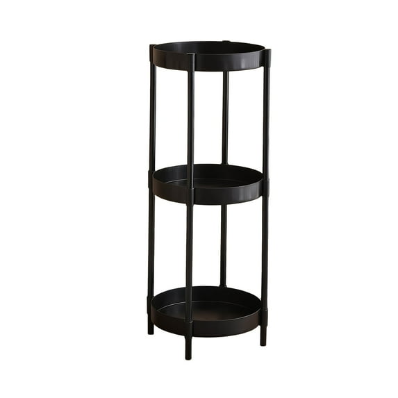 Round Side Table with Storage, Small End Table with Metal Frame and Wood Top, Modern Nightstand for Living Room and Bedroom ( 3-Tier / Black )