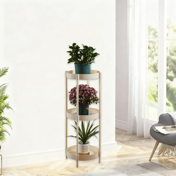 Round Side Table with Storage, Small End Table with Metal Frame and Wood Top, Modern Nightstand for Living Room and Bedroom ( 3-Tier / White )