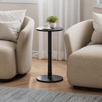 Round Side Tables Set of 2, Solid Wood Pillar with Wood Top & Base, Small Drink Accent Table for Living Room, Bedroom, Sofa & Office, Easy Assembly, Black