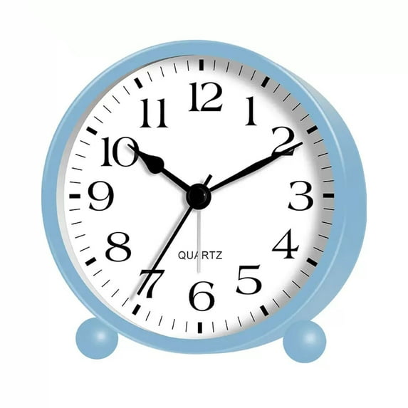 Round Silent Analog Alarm Clock Non Ticking, with Night Light, Battery Operated, Easy Set, for Desk, Bedroom and Home Decoration