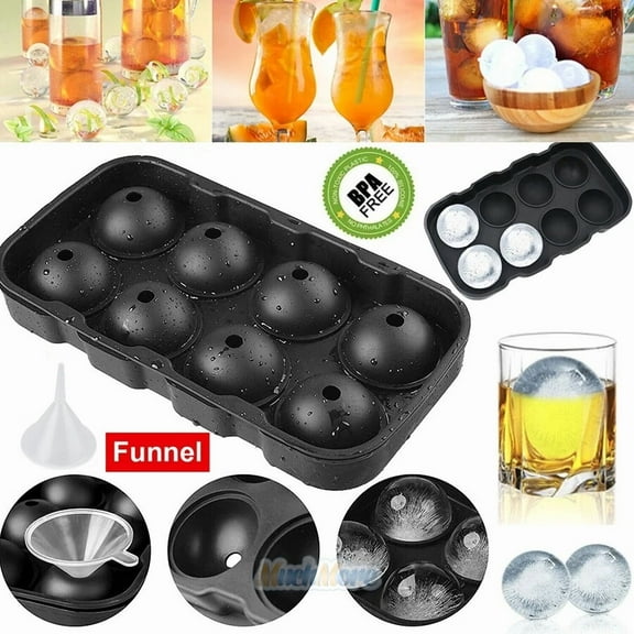 Round Silicon Ice Cube Ball Maker Tray 8X1.6Inch Sphere Molds Bar With Funnel Us