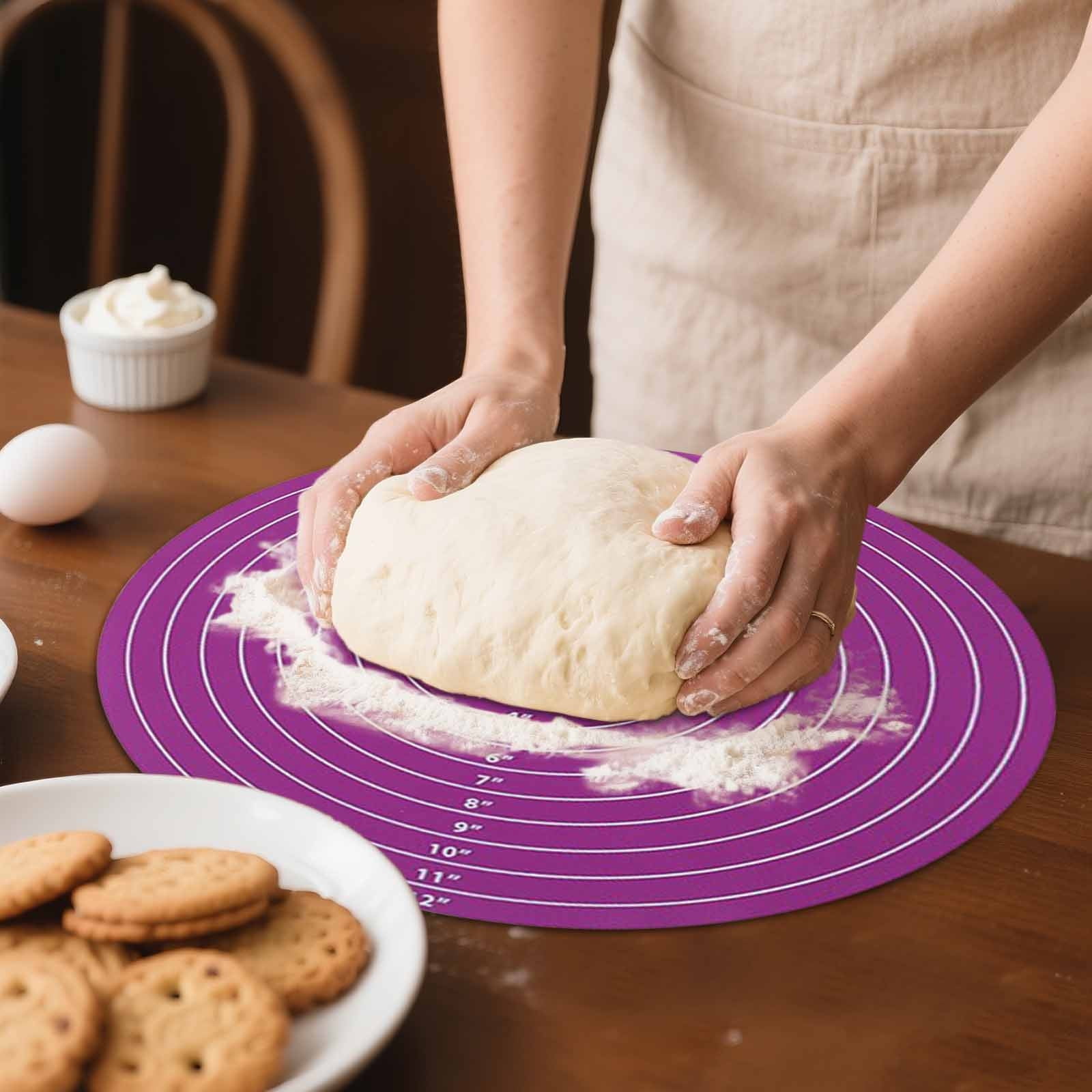 Round Silicone Baking Mat with Measurements Reusable Non Dough Rolling ...