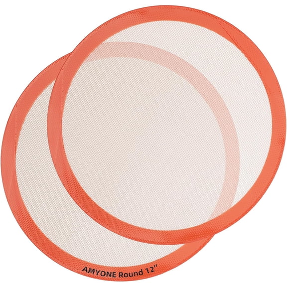 Round Silicone Baking Mats for 12 Inch Pizza Pan, Large Mat or Dough/Cake Mat, Liner Rolling/XL Air Fryer/Cooling Rack/Microwave, Food Grade Non-Stick Reusable(11.75", 2PCS)
