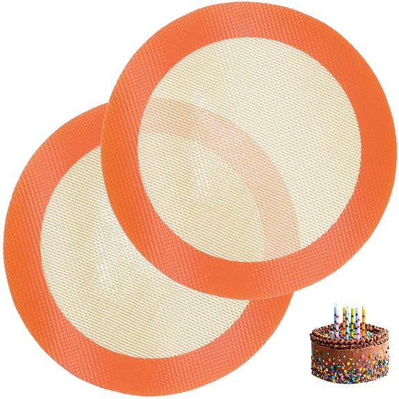 Round Silicone Baking Mats for 8 Inch Cake Pan, Food Grade, Non-Stick, Reusable Silicone Mat for Baking Pan for Bread/Tortilla/Macaron/Pastry/Pie/Bun or 9 Inch Pizza Pan, 2PCS
