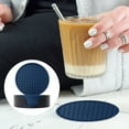 thumbnail image 1 of Round Silicone Coasters Set of 6 with Holder, Thick Non-Slip Heat Resistant Cup Mat for Cold and Hot Drinks, Tabletop Protector for Home and Office Navy, 1 of 3