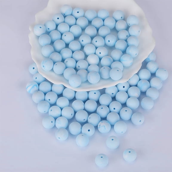 Round Silicone Focal Beads Chewing Beads For Teethers DIY Nursing Necklaces Making Light Cyan 15mm Hole: 2mm