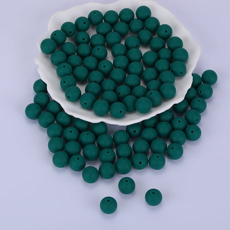 Round Silicone Focal Beads Dark Green 15mm Hole: 2mm