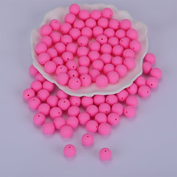 Round Silicone Focal Beads Hot Pink 15mm Hole: 2mm