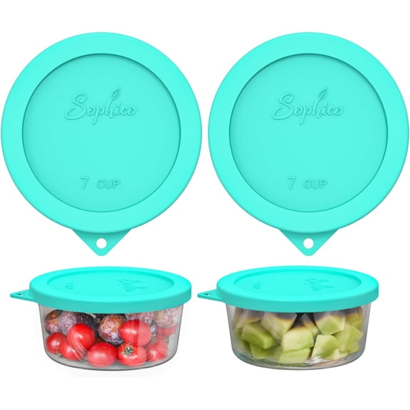 Round Silicone Storage Cover Lids Replacement for Anchor Hocking and Pyrex 7402-PC 6/7 Cup Glass Bowls (Container not Included)(Mint - 2 pack)