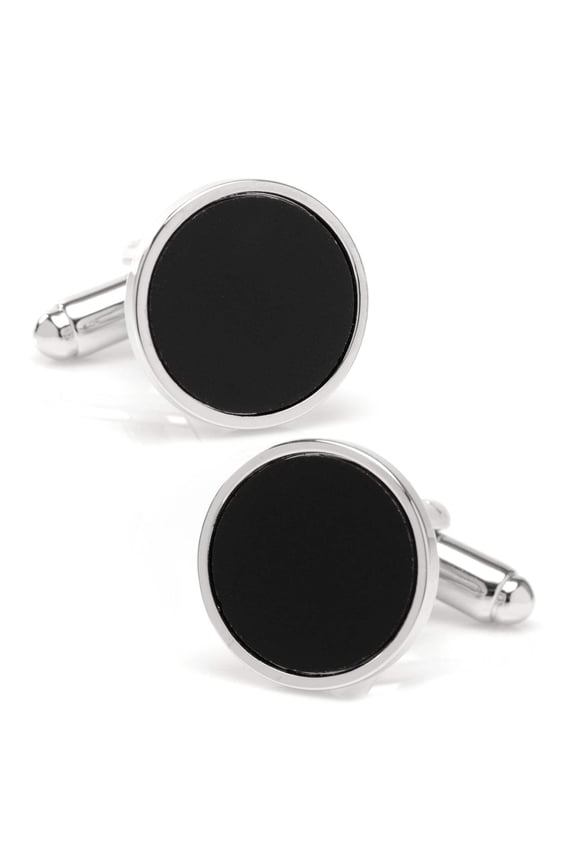 Round Silver Cufflink with Onyx Inlay