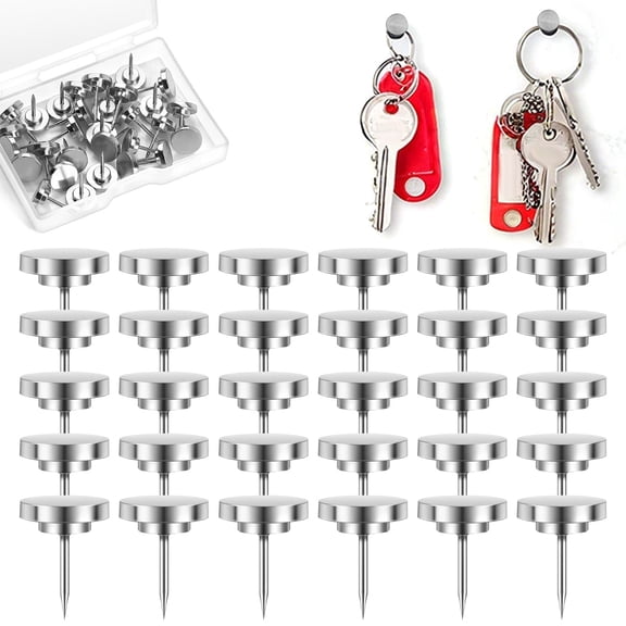 Round Silver Push Pins, 30 Pc Metal Thumb Tacks for Walls, Office Pushpins Set in Storage Box, Decorative Bulletin Board Pins for Cork Boards, Maps, Photos, Artwork, Office & Home Organization
