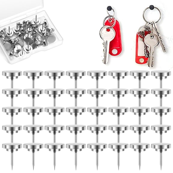 Round Silver Push Pins, 40 Pc Metal Thumb Tacks for Walls, Office Pushpins Set in Storage Box, Decorative Bulletin Board Pins for Cork Boards, Maps, Photos, Artwork, Office & Home Organization