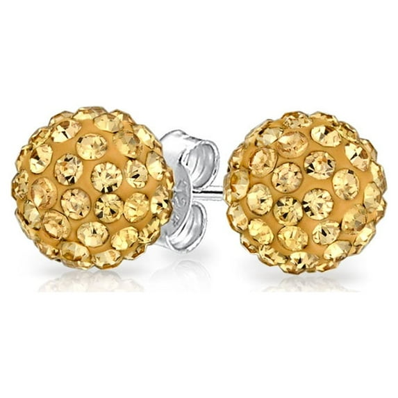 Round Simple Basic Pave Sparkle Crystal Fireball Disco Ball Stud Earrings For Women Teen Sterling Silver More Colors 8MM