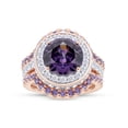 thumbnail image 1 of AFFY Round Simulated Amethyst & White CZ Trio Engagement Ring Set In 14k Rose Gold Over Sterling Silver Ring Size-6.5, 1 of 8