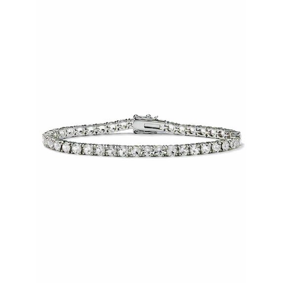 Round Simulated Birthstone Silvertone Tennis Bracelet 7"