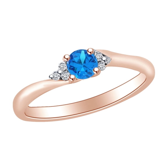 AFFY Round Simulated Blue Topaz & White Natural Diamond Accent Bypass Engagement Ring In 10k Solid Rose Gold Ring Size-5.5